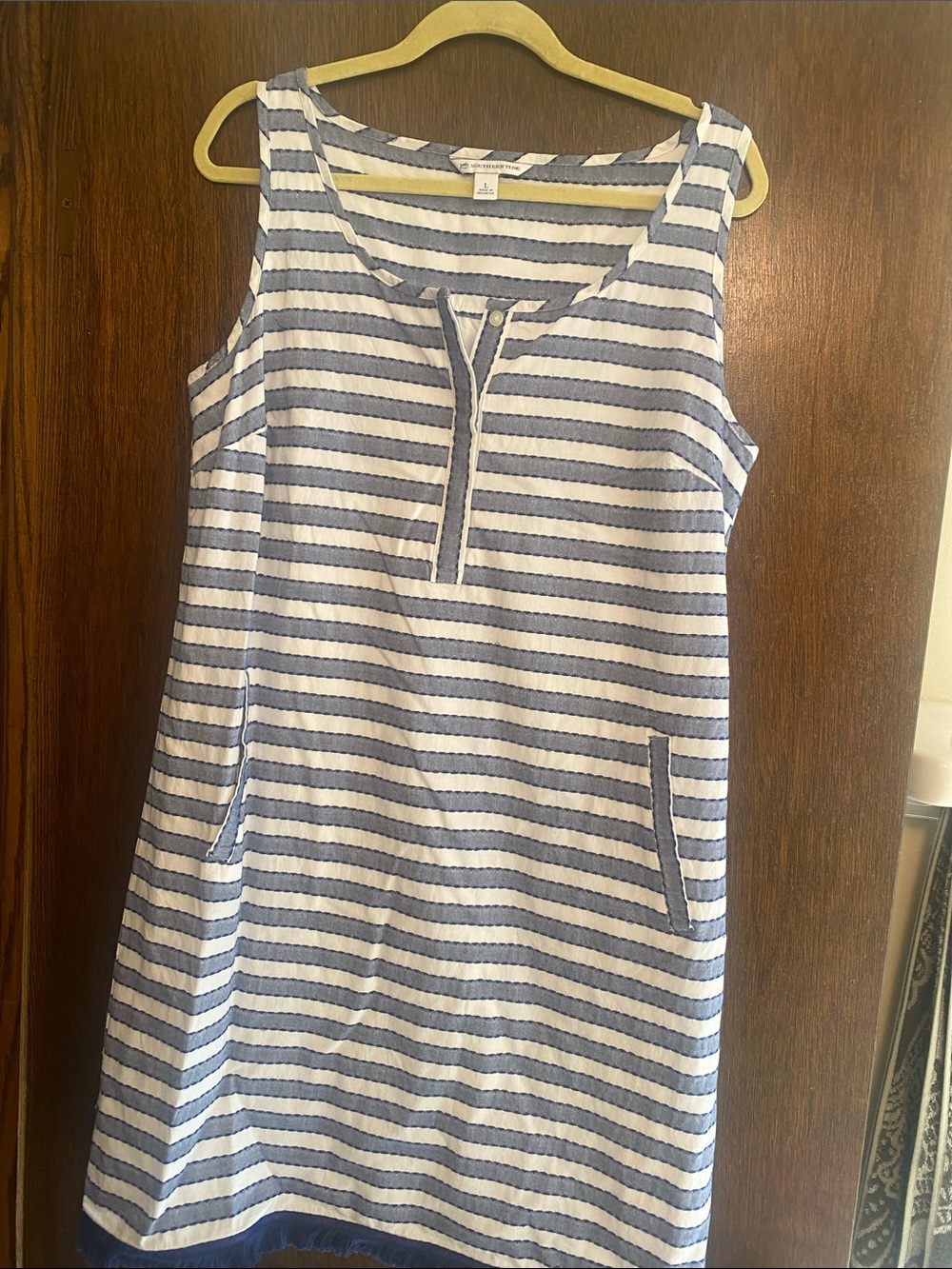 Vineyard Vines Navy and White Striped Sleeveless Midi Dress